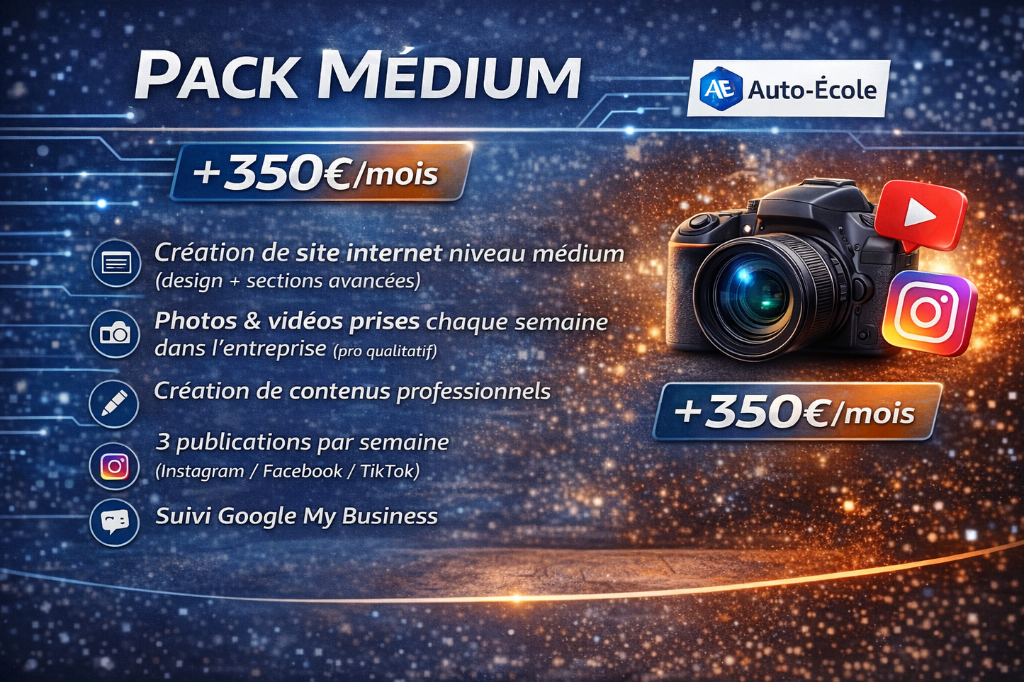 Pack medium site internet + marketing - auto écoles